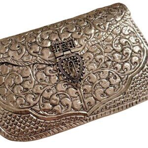 Handmade Oxidized Silver Brass Clutch | Vintage Metal Purse